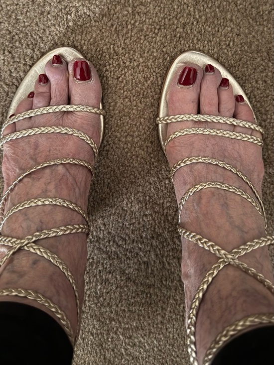 Anne Klein Shoes - Anne Klein Metallic Gold Braided Lace-Up Sandals